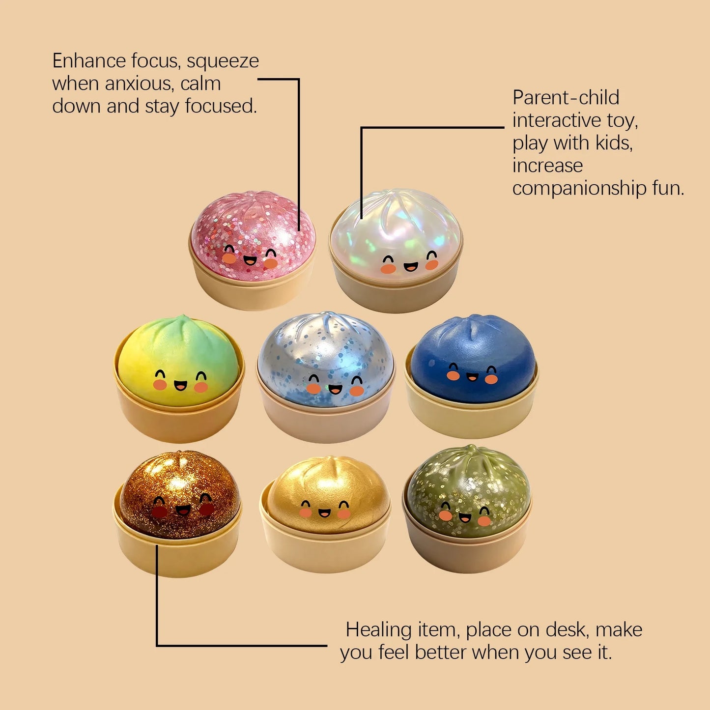 Glitter Dumpling, Glitter Dumpling Squishy with Box, Dumplings Sensory Squeeze Toy for Stress Relief