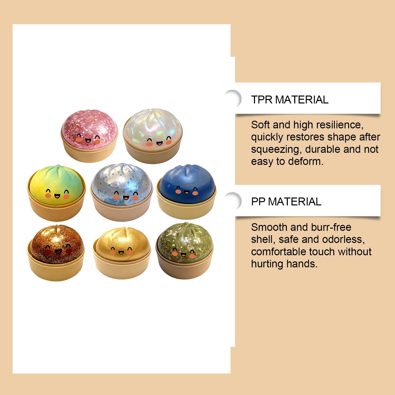 Glitter Dumpling, Glitter Dumpling Squishy with Box, Dumplings Sensory Squeeze Toy for Stress Relief