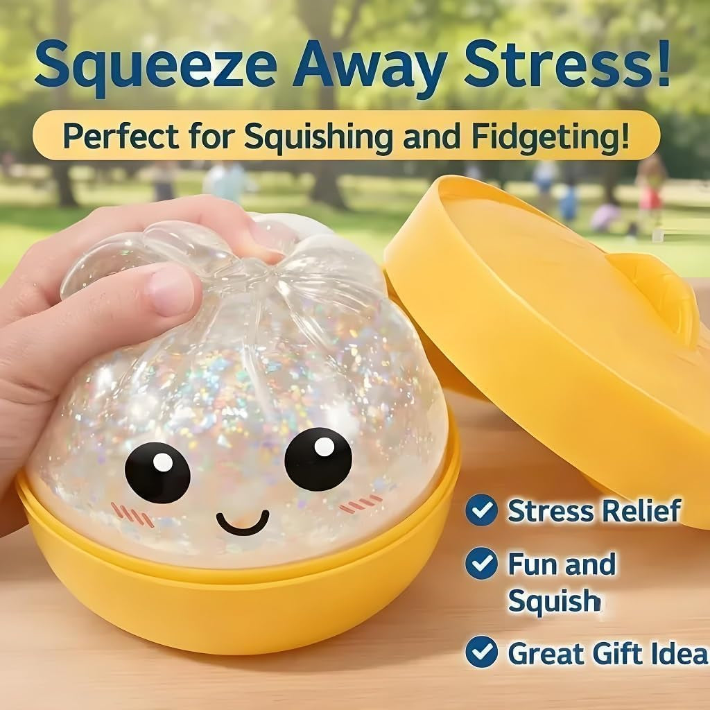 Glitter Dumpling Squishy, 2026 Upgrade Dumpling Squishy Mystery Box, Colorful Dumplings Stress Balls Fidget Sensory Toy, Stocking Stuffers with Food Steamer Stretchy Desk Toys