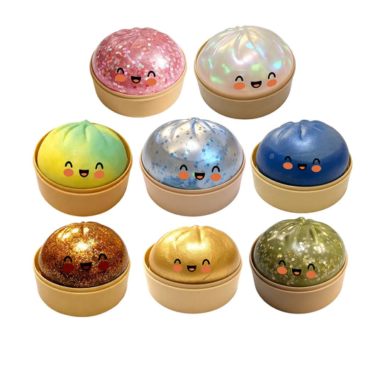Glitter Dumpling, Glitter Dumpling Squishy with Box, Dumplings Sensory Squeeze Toy for Stress Relief