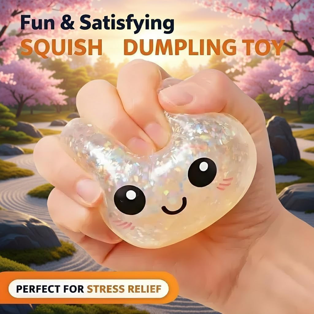 Glitter Dumpling Squishy, 2026 Upgrade Dumpling Squishy Mystery Box, Colorful Dumplings Stress Balls Fidget Sensory Toy, Stocking Stuffers with Food Steamer Stretchy Desk Toys